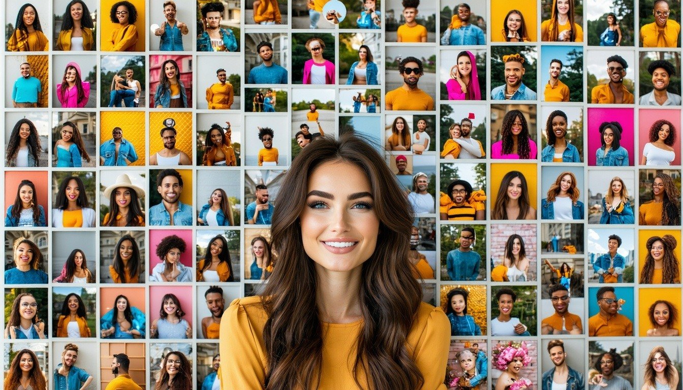 A vibrant collage of micro-influencers engaging wi